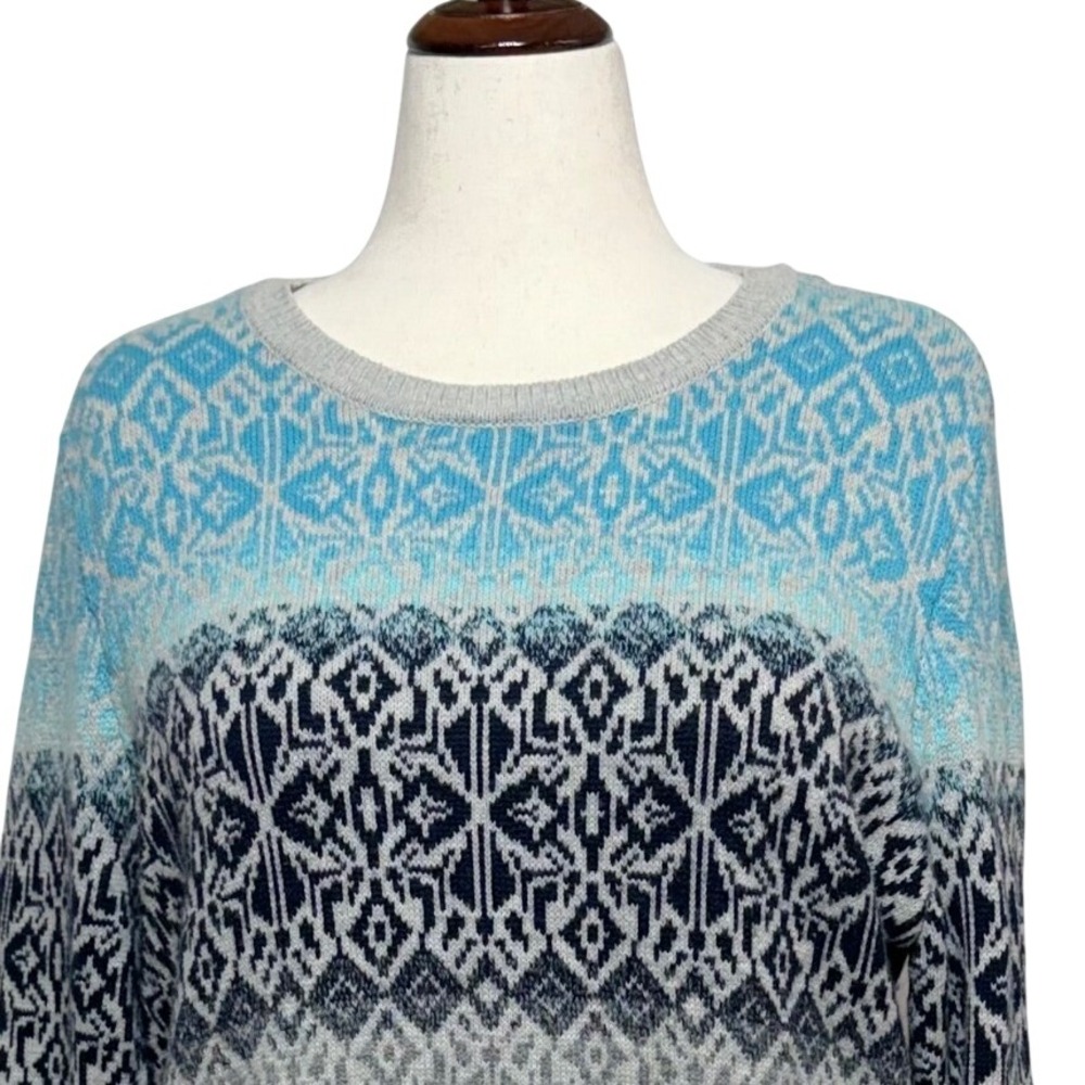 Talbots Sweater Women 2X Blue Fair Isle Lambswool Blend Pullover Long Sleeve